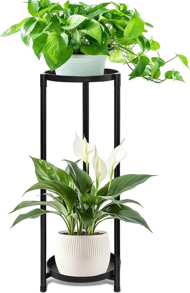 Allecto Premium - Pflanzenregal Blumenständer 2 Ebenen Schwarz Metall Pflanzenständer Blumenbank Blumentreppe Pflanzentreppe für Innen und Auße...