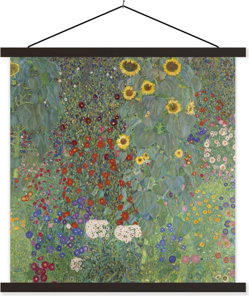 MuchoWow Textilposter Bauerngarten mit Sonnenblumen - Gustav Klimt 120x120 cm mit schwarzem Rahmen - Aufhängungsset