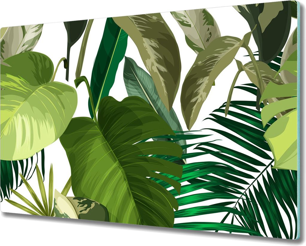 Herd-Abdeckplatte Glas Schneidebrett Ceranfeld-Abdeckung - 80x52 cm - Tropische Blätter