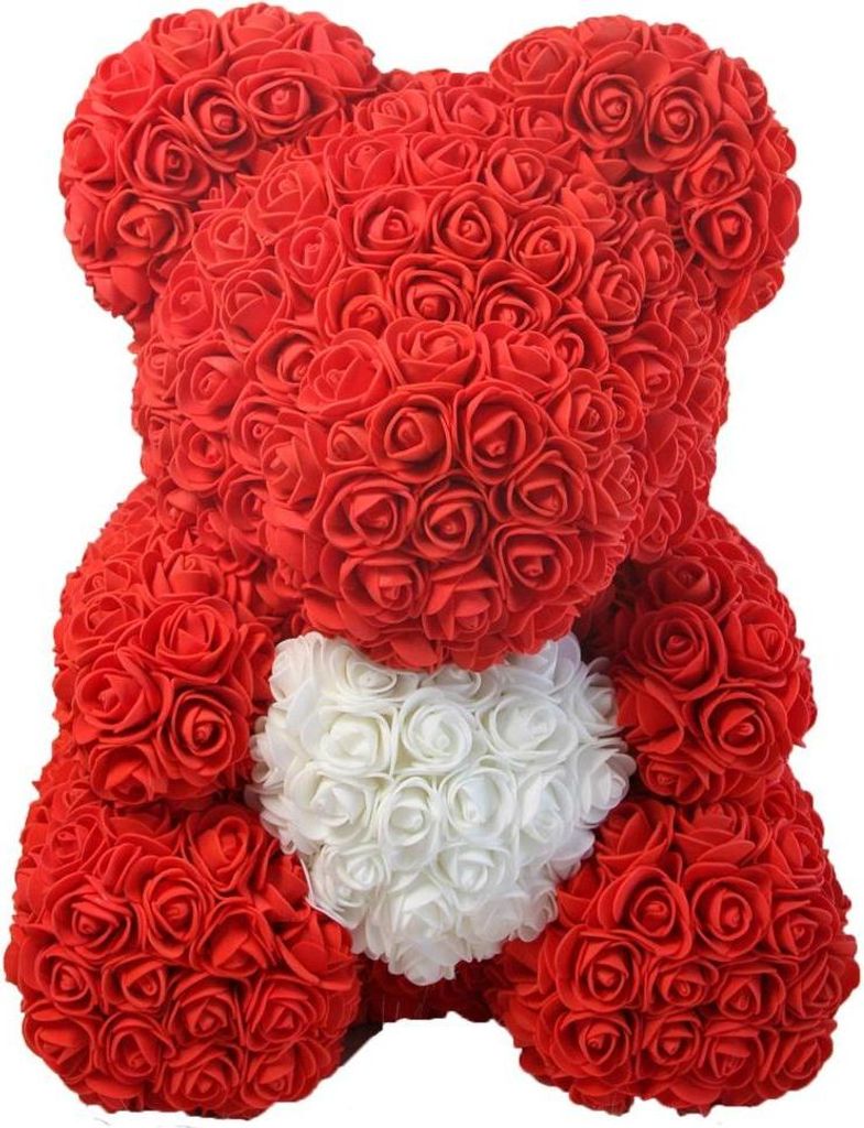 Rosenbär 40 cm - rot mit weißem Herz