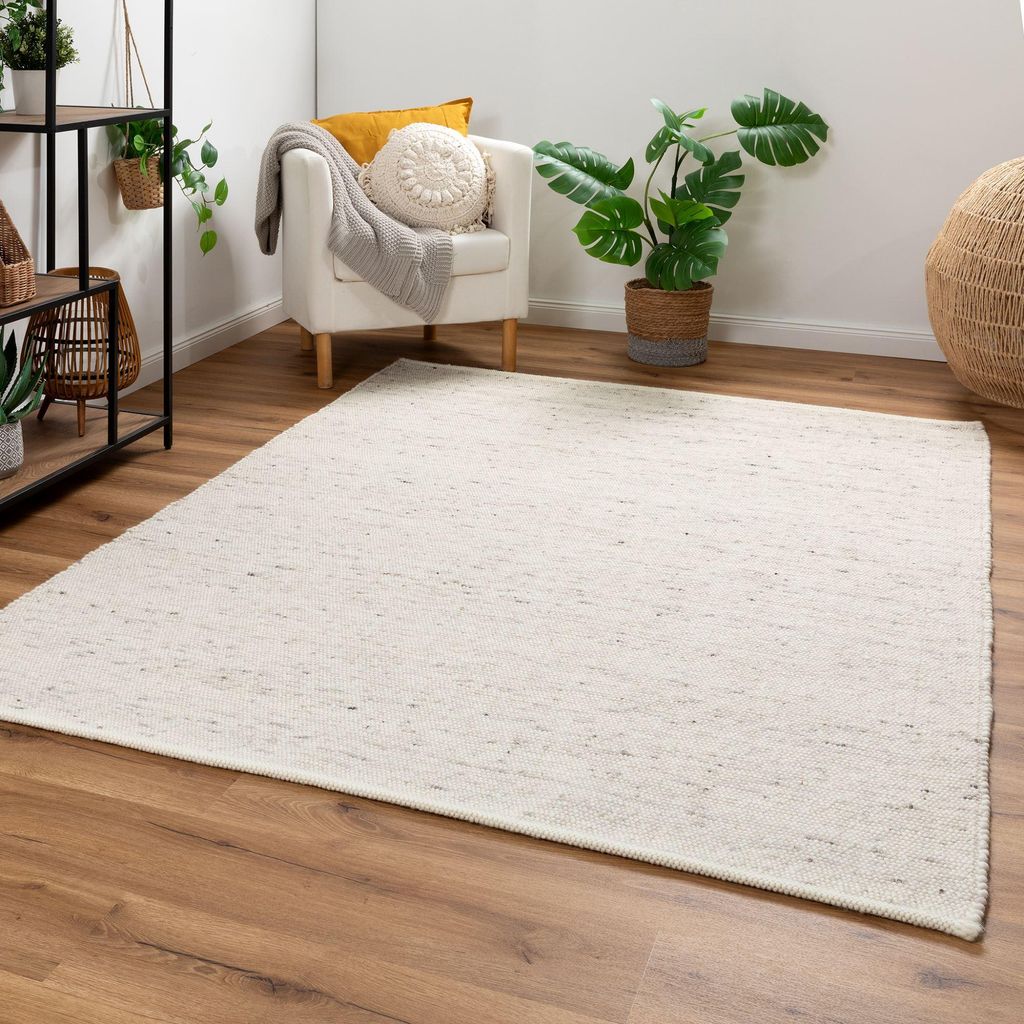 Steffensmeier Handweb Teppich Paros | gewalkte Schurwolle | Natur, handgewebt, Größe: 160x230 cm Wohnzimmer und Schlafzimmer