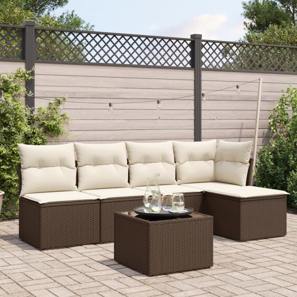 "Rabatt" 6-tlg. Garten-Sofagarnitur - mit sofa - mit Kissen Braun Poly Rattan - Lounge-Dining set CC9654