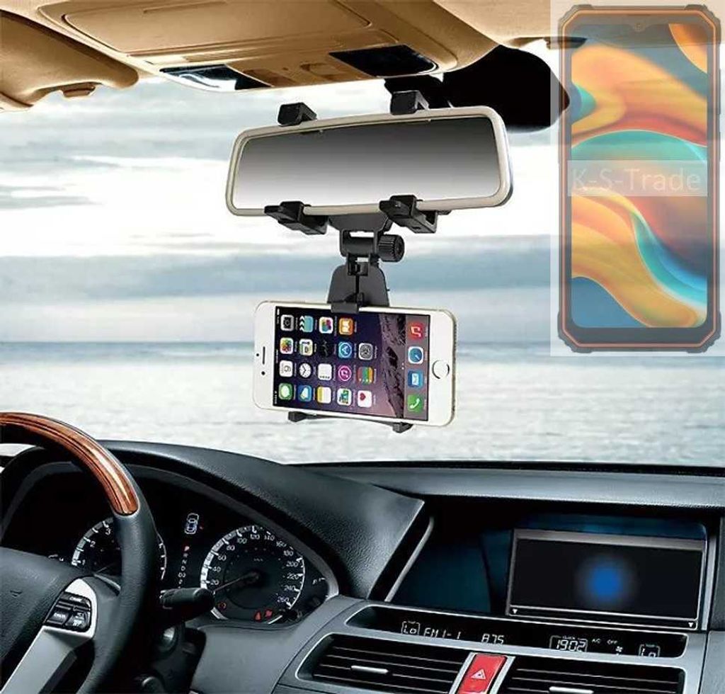 K-S-Trade Smartphone Halterung kompatibel mit Blackview BV4800 Pro Rückspiegel Halterung schwarz Auto Halterung KFZ Halter