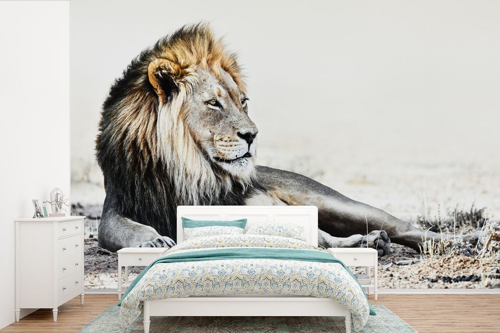 MuchoWow Fototapete für Wohnzimmer oder Schlafzimmer Wandtapete Vinyl Motivtapete Illustration - Löwen - Farbe - 360x240 cm - Vinyl-Tapete