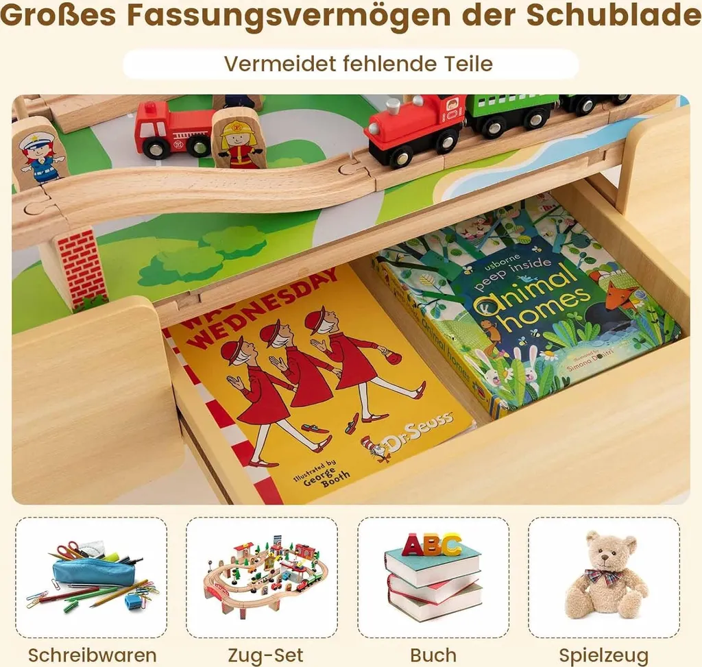 Espace de Jeu Enfant Complet : Table de Train en Bois Multiactivités