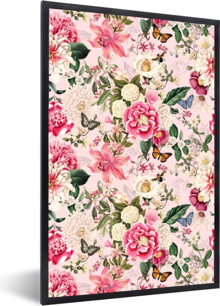 MuchoWow MuchoWow Gerahmtes Poster Lilie - Blumen - Insekten 20x30 cm - Poster mit zchwarzem Bilderrahmen - Drucken - Bilder Poster im Rahmen