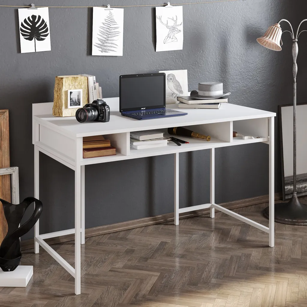 Bureau Blanc Moderne 119,5 cm - Table Informatique Skye Decor Tumata Chic