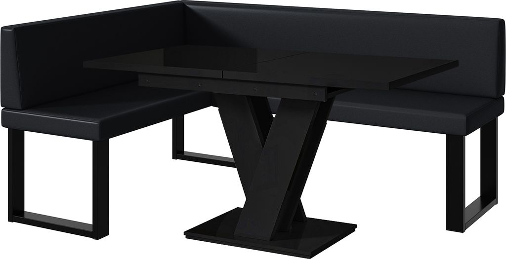 MEBLINI Eckbank für Esszimmer mit ausziehbarem Tisch - Küchenbank - Essecke - Sitzecke Küche - TONI - U-Beine 128x168x87cm Links - Schwarz Kunst...