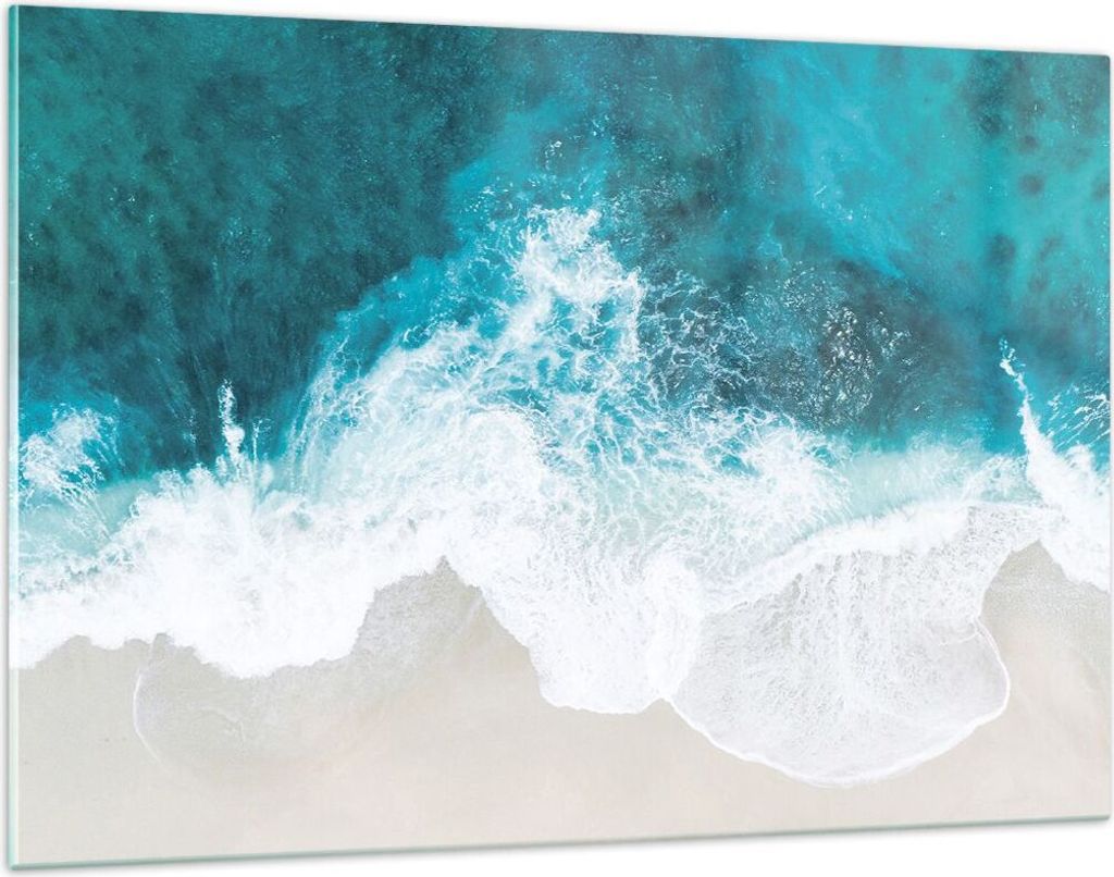 Bilder auf glas - Einteilig - Luftaufnahmen Strand Welle - 120x80cm - Glasbilder - Wandbilder - Bilder - Wanddekoration aus Glas - Glas Bilder - Wa...