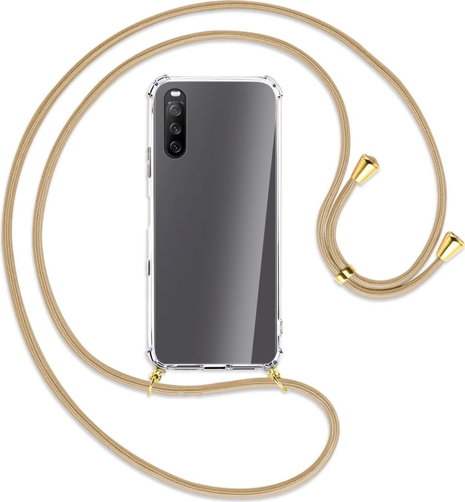 Handykette Backcover-Schutzhülle mit Band (Metall goldfarben) für Sony Xperia 10 III - caramel