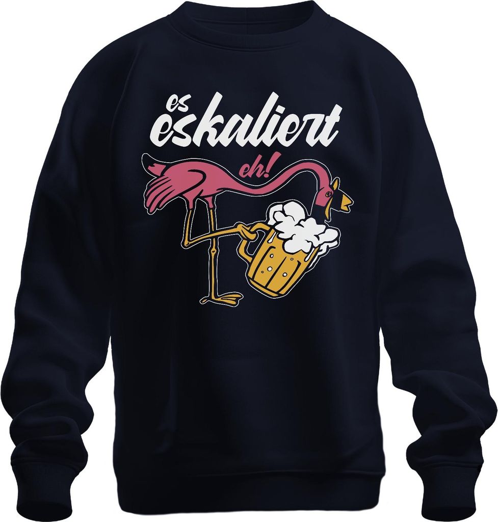 es eskaliert eh Flamingo Biergenuss Strandparty Saufen Mallorca Uni Sweatshirt Pullover, Navy, M