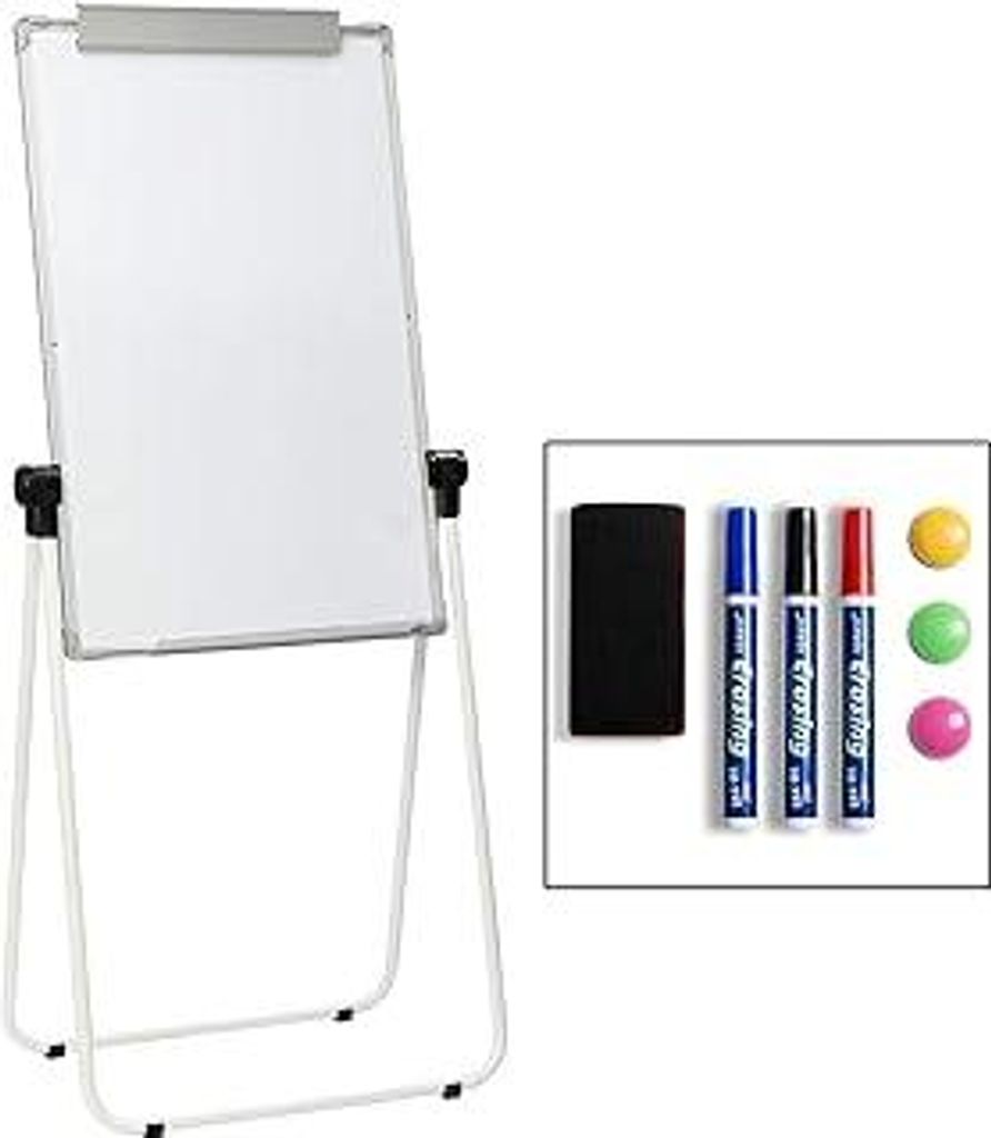 DOEWORKS Flipchart Ständer Whiteboard 90 x 60cm U-Ständer, Doppelseitige Magnetische Weiße Tafel Staffelei, Höhenverstellbar und Faltbar Whiteb...