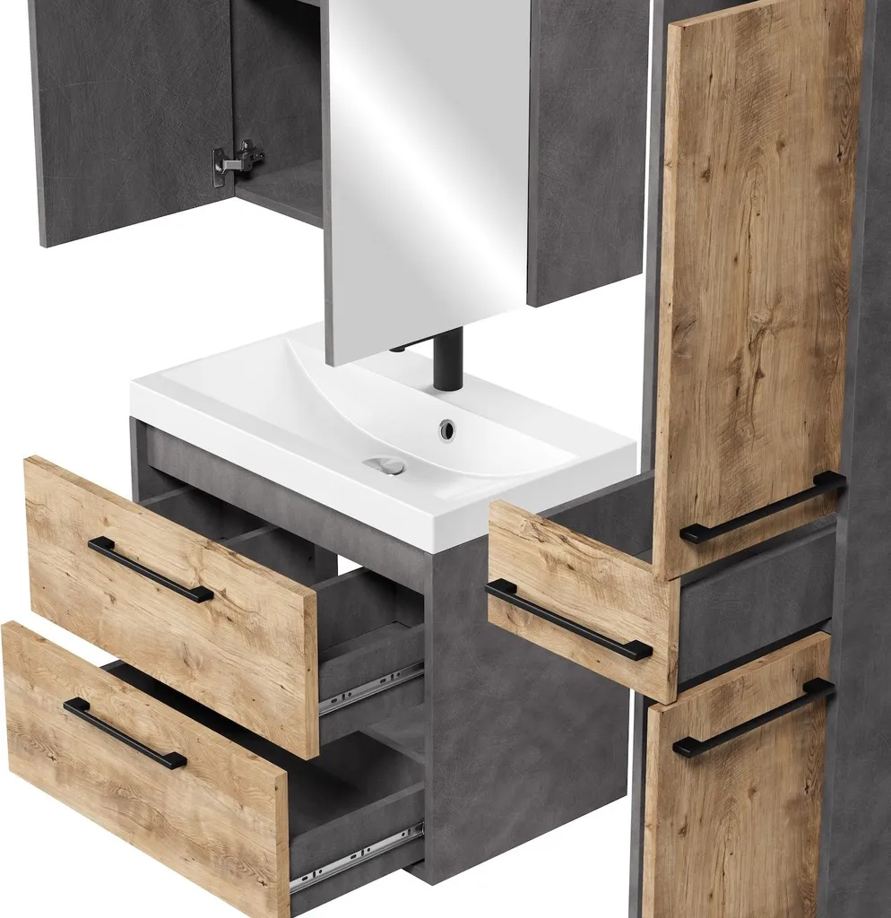 Meuble de salle de bains pour petit espace Florence gris et chêne - 3