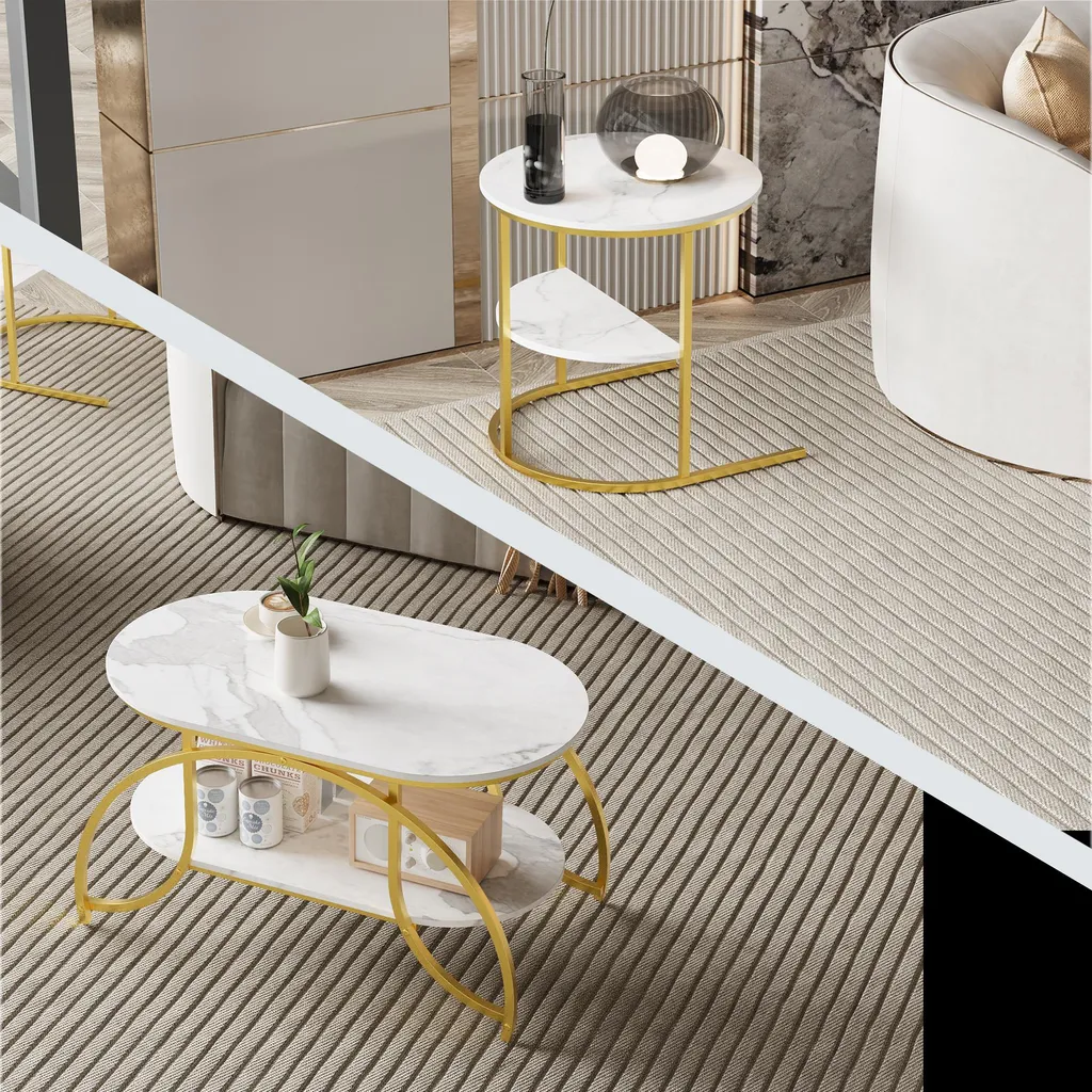 Table Gigogne Salon Robuste et Stable en Marbre Blanc pour Petit Espace - 9