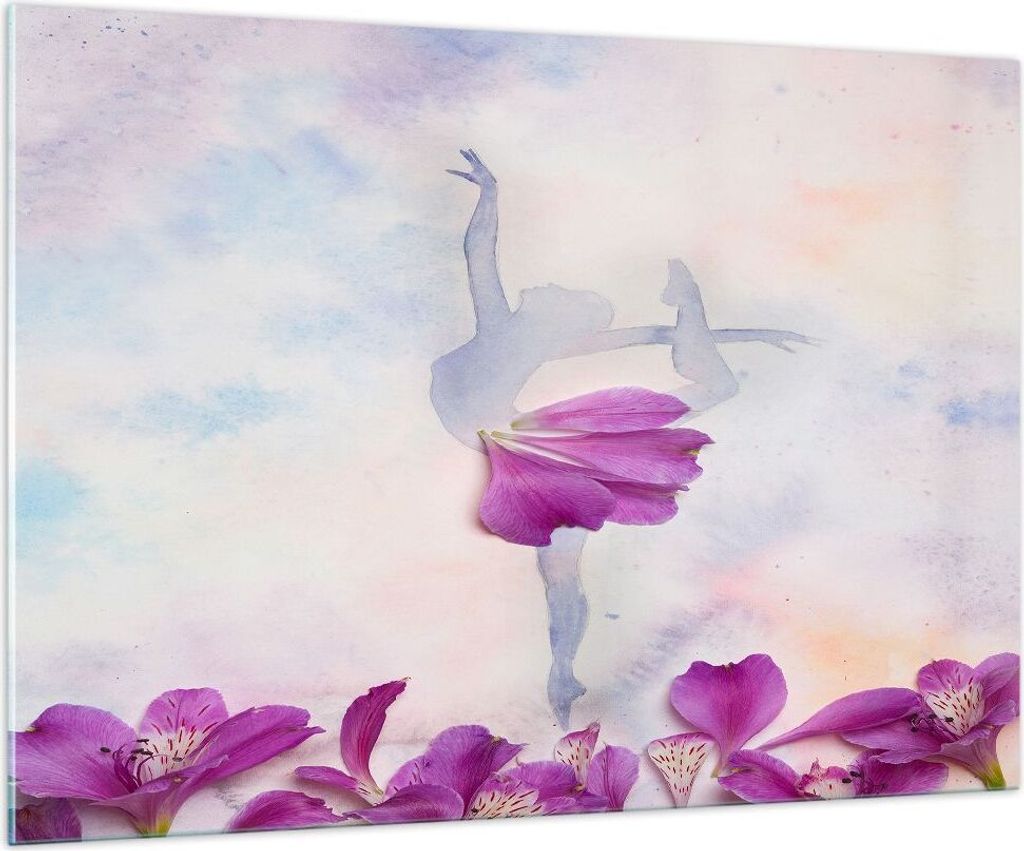 Bilder auf glas - Ballett Blumen Mädchen Eleganz - 100x70cm - Glasbilder - Wandbilder - Kunstdruck - zum Aufhängen bereit - Wanddekoration aus Gl...