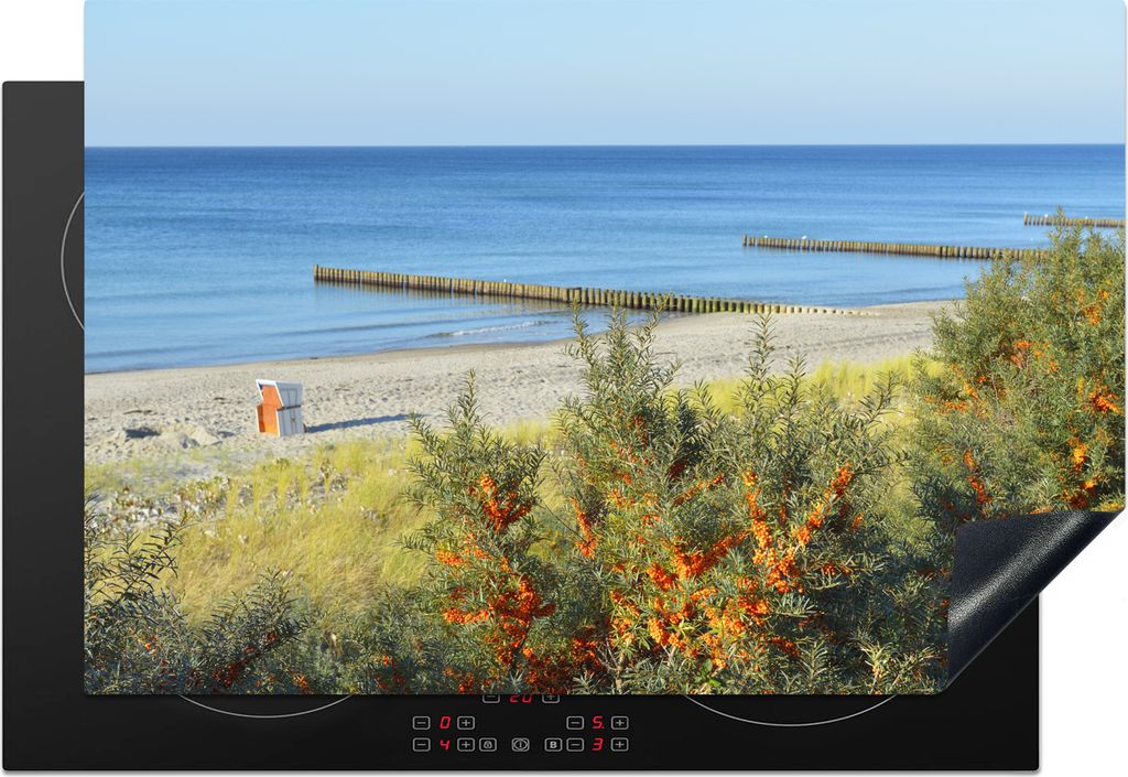 KitchenYeah Herdabdeckplatte Ostsee - Strand - Bäume , 78x52cm, Küche Deko, Glaskeramikfeld Herdabdeckung, Abdeckplatte fùr Kochfeld