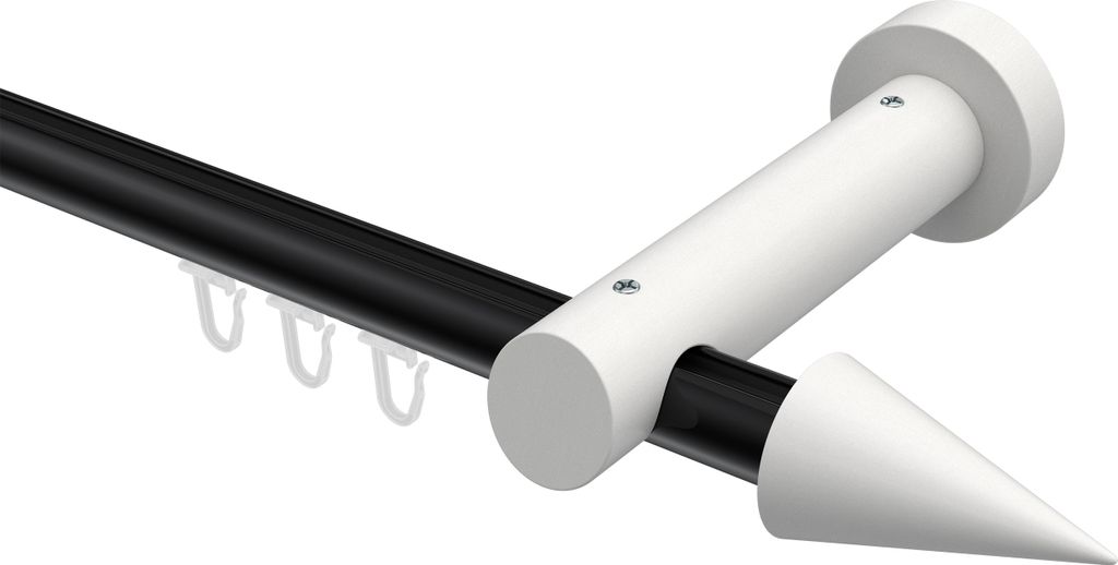 Interdeco Innenlaufstange / Gardinenstange mit Innenlauf Schwarz / Weiß, Typ Talent Siveo (Kegel), 20 mm Ø 1-läufig, 180 cm
