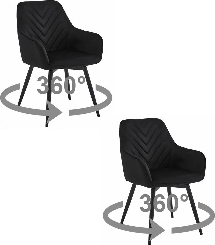 Lot de 2 Chaises Leobert en Velours Noir et Pieds Noirs Design Chic