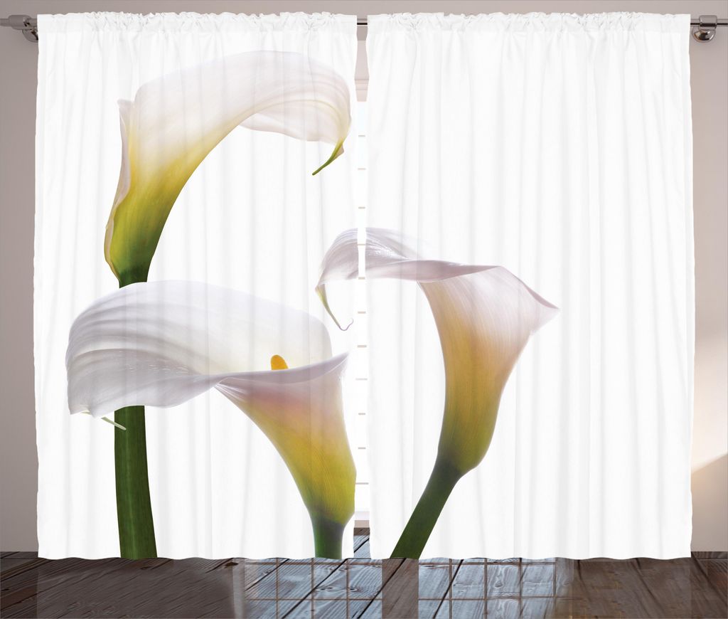 ABAKUHAUS Blume Rustikaler Gardine, Calla-Lilien Romantische, Schlafzimmer Kräuselband Vorhang mit Schlaufen und Haken, 280 x 245 cm, Grün Weiß ...