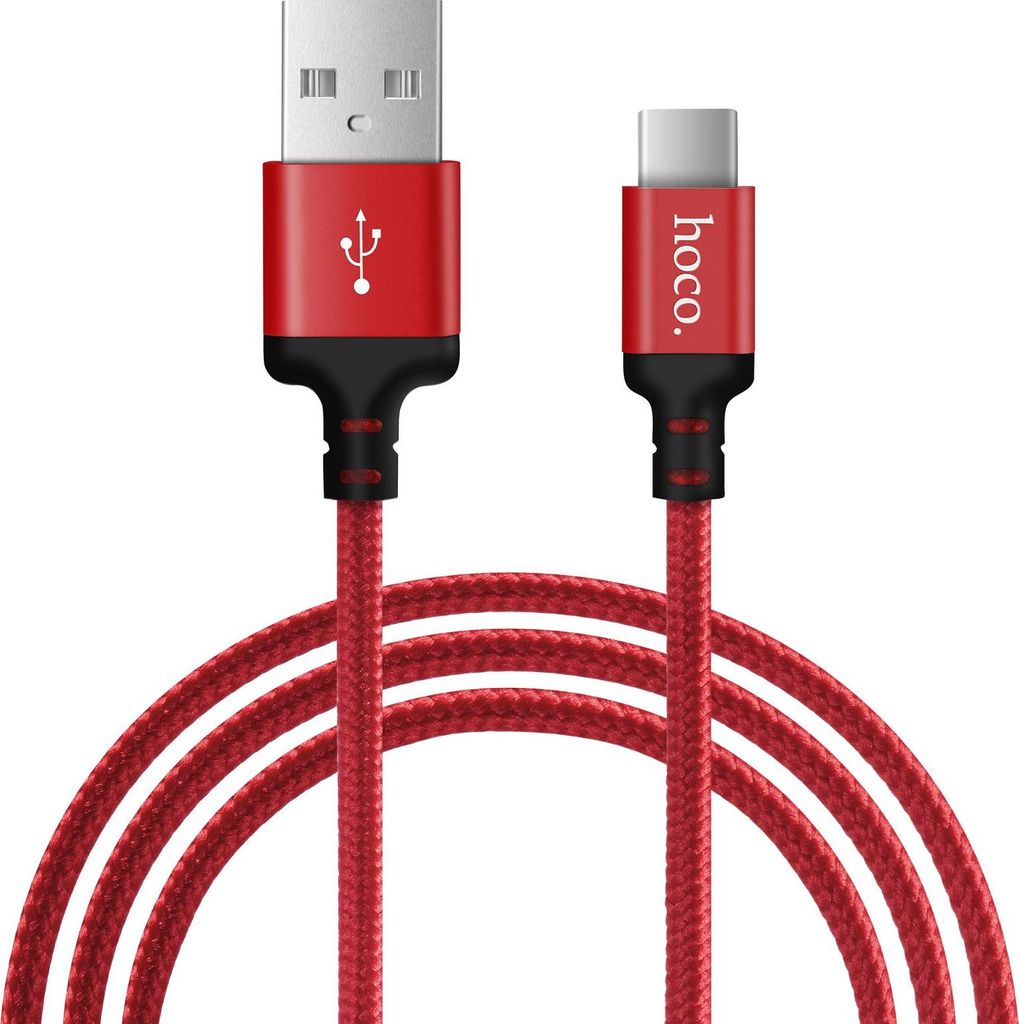 Hoco High Speed X14 - 2m USB-C Ladekabel Nylon USB Kabel Datenkabel Handykabel - Rot