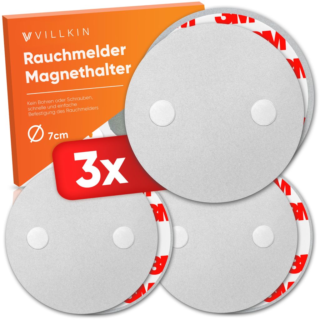 Villkin Magnethalter für Rauchmelder 7cm, 3 Stück – Schnelle Montage ohne Bohren | Starke Haftkraft | Werkzeuglose Installation | Universell pa...