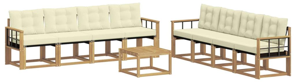 vidaXL Outdoor-Sofagarnitur mit Kissen 9 pcs Weiß und Creme