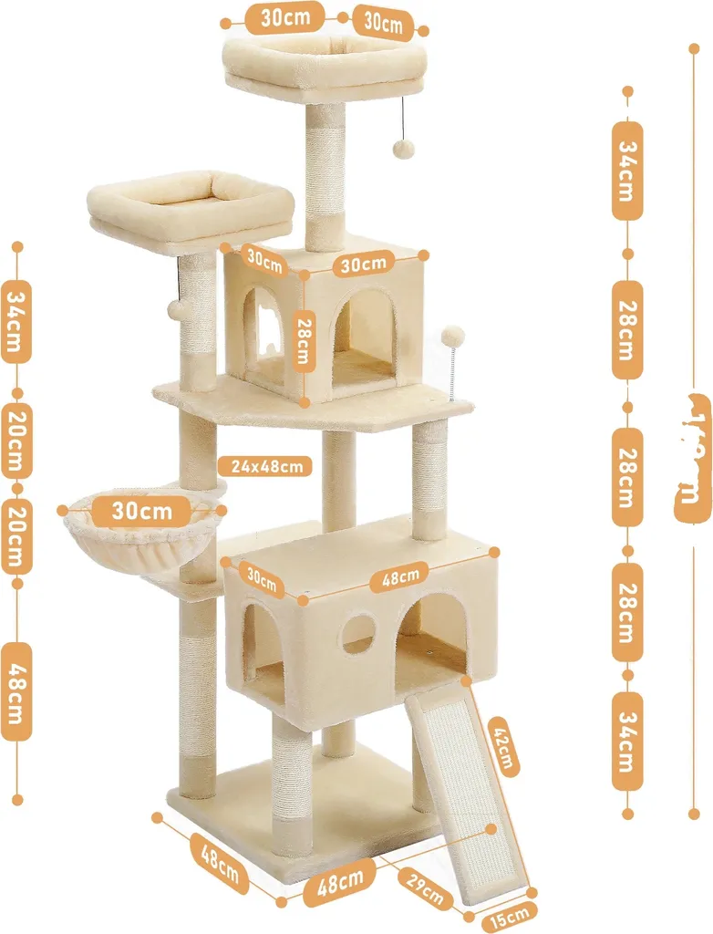 Arbre à Chat Robuste en Bois Design 5 Étages XL pour Grands Chats