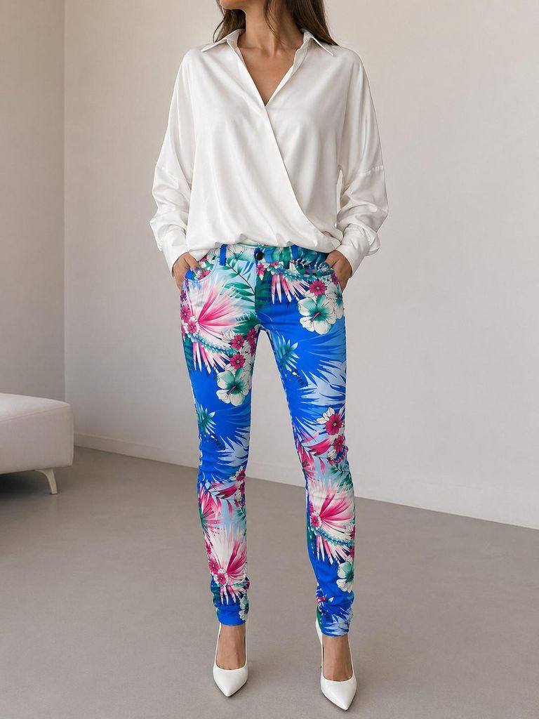 549042 Passport Damen Hose Blau mit Blumenmuster Gr. 38 – Produktbild 