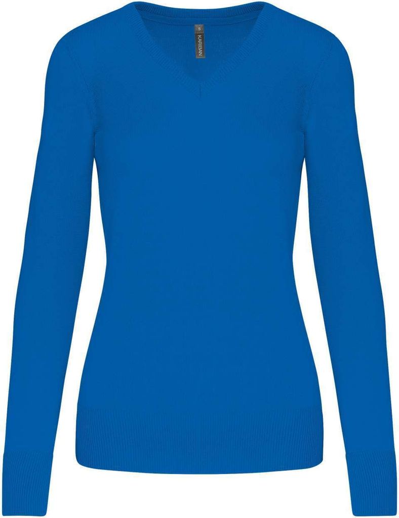 Kariban Damen Pullover Langarm V-Neck Pulli Sweatshirt Freizeit Jumper, Größe:2XL, Farbe:Light Royal Blue