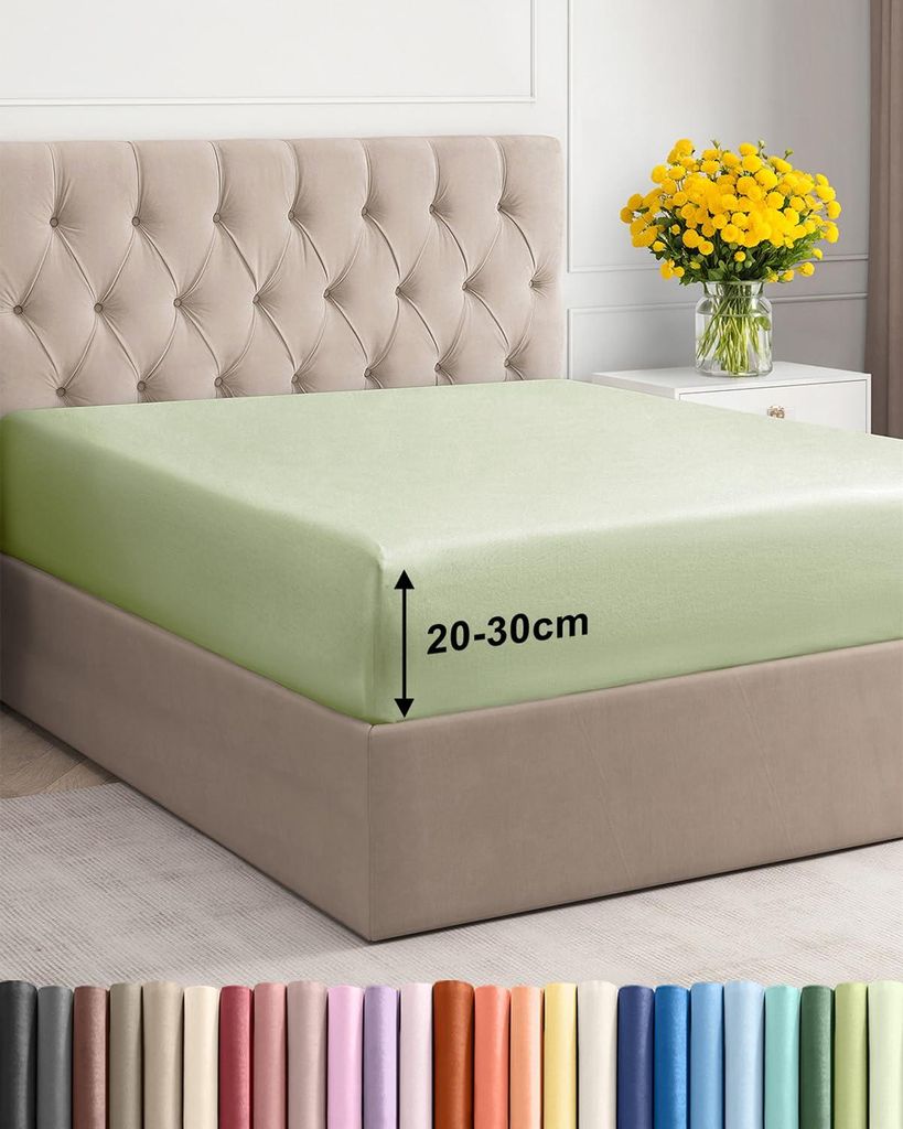 Spannbettlaken 80 x 200 cm, Hellsalbeigrün – 30 cm tiefe Ecken – Hochwertiges Mikrofaser-Spannbettlaken – Weich, knitterfrei und bügelfrei ...