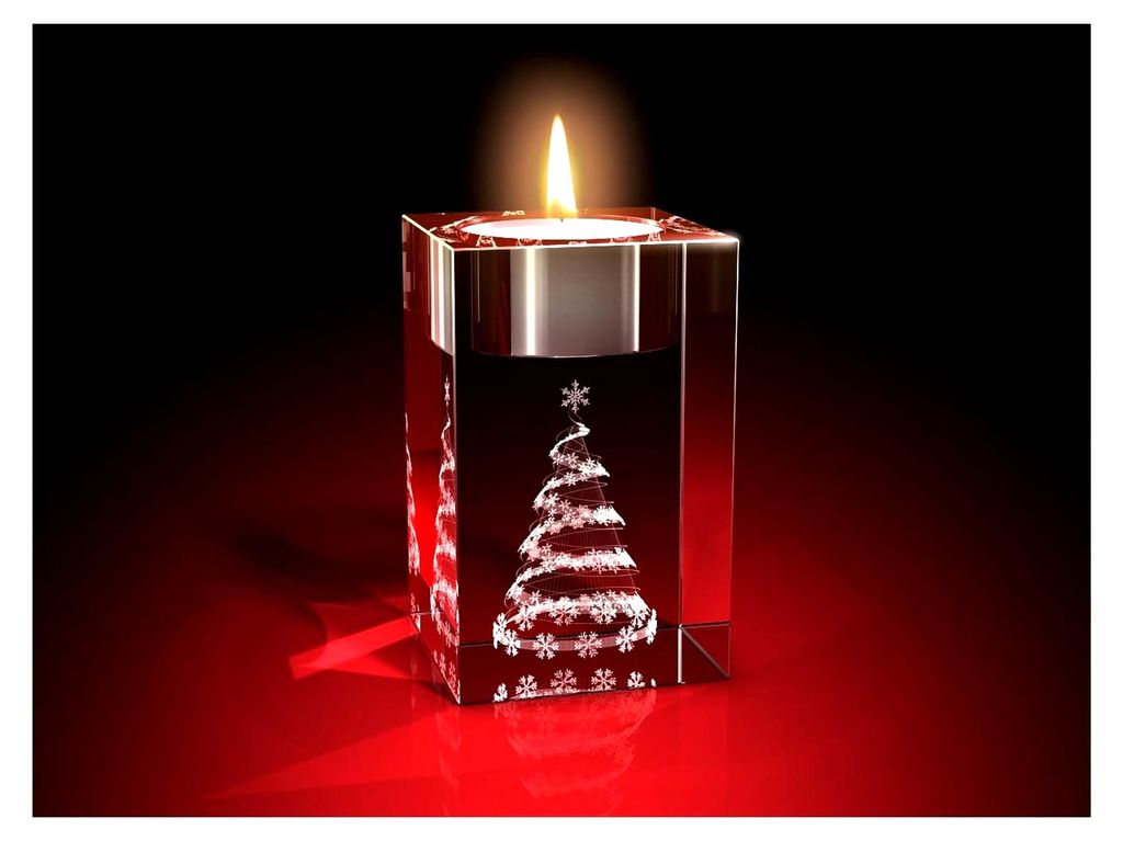 Teelichthalter Weihnachten, 50 x 80 x 50 mm, Kristallglas mit 3D Innengravur