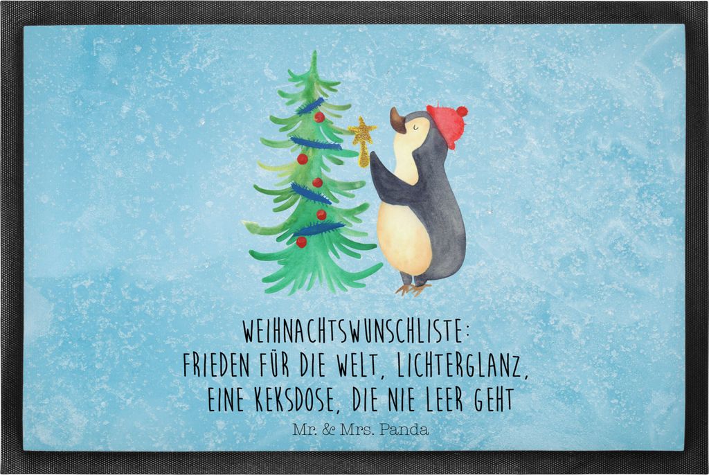 Mr. & Mrs. Panda Türvorleger Pinguin Weihnachtsbaum 60 x 90 cm - Eisblau - Geschenk, Schmutzfangmatte, Schmutzmatte, Weihnachten, Winter, fußmatt...