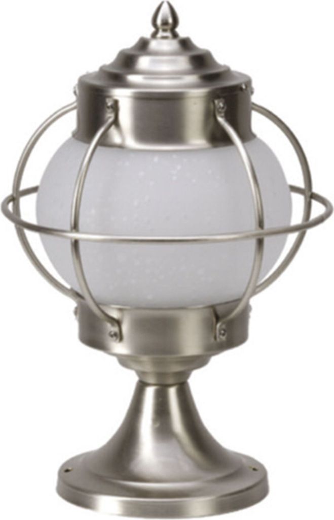 Sockelleuchte Echt-Messing Glas E27 IP43 30 cm Nickel matt rund Maritim Außenlampe Garten Weg