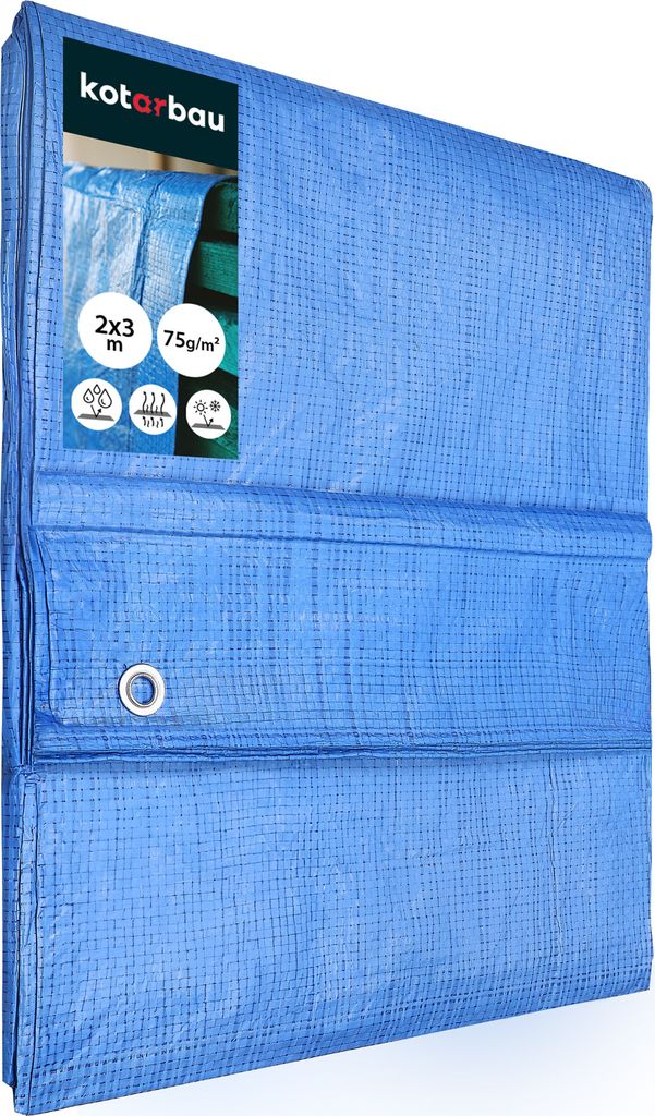 KOTARBAU Plane 75 g/m2 Abdeckplane 2 x 3 m Schutzplane Stark & Dick Universal Wasserdicht Blau