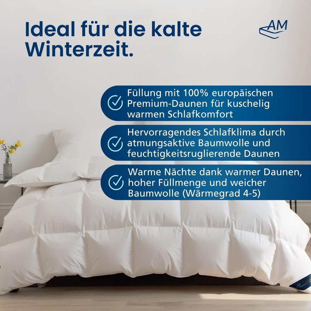 DormiGood | Premium Daunendecke | 220x240 cm | Winterdecke | 100% Daunen (1760g) | Bettdecke | 220x240 | Winterbett | Winter | Warm | Dick | Nomite...