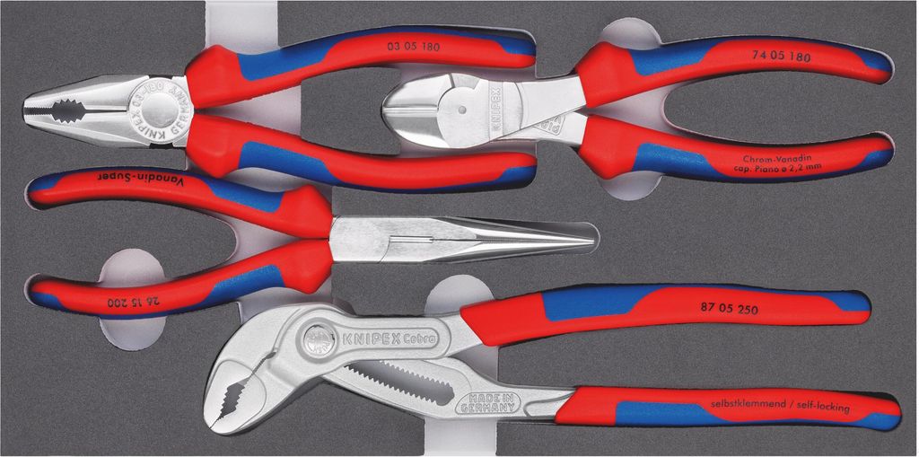 Zangen-Satz Basic verchromt mit Schaumeinlage 4-teilig KNIPEX