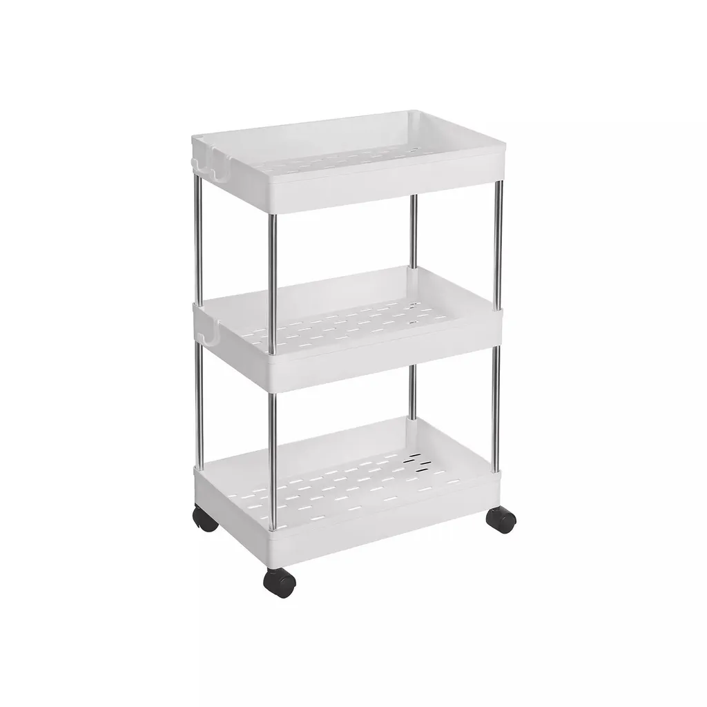 In And OutdoorMatch Carrello a 3 livelli Lucas - carrello da cucina - scaffale a nicchia - su rotelle - salvaspazio - cucina - scaffale da bagno - soggiorno - ufficio - 40 x 22 x 60 cm - bianco