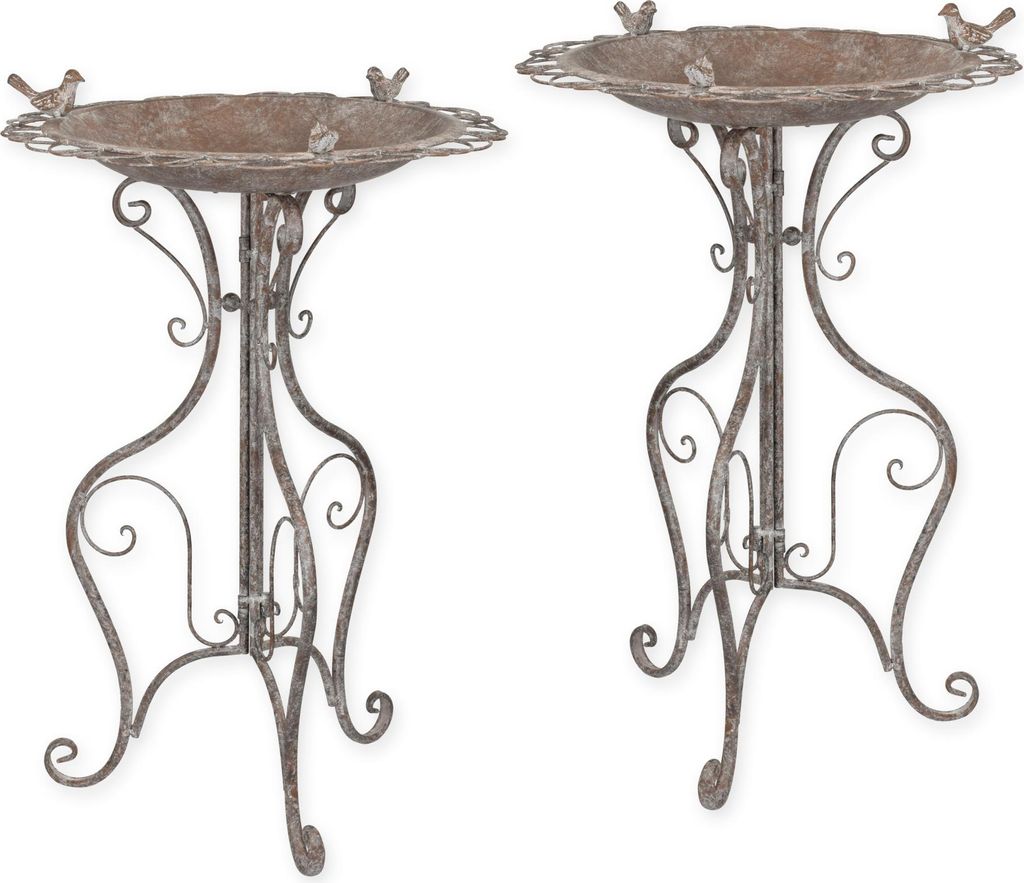 2x Vogelbad Vogeltränke aus Eisen grau Replikat Retro Design Dekoration