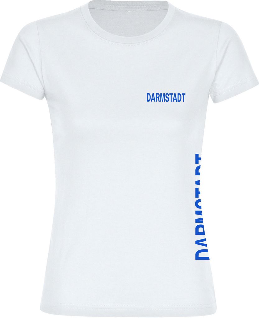 multifanshop Damen T-Shirt - Darmstadt - Brust & Seite, weiß, Größe M