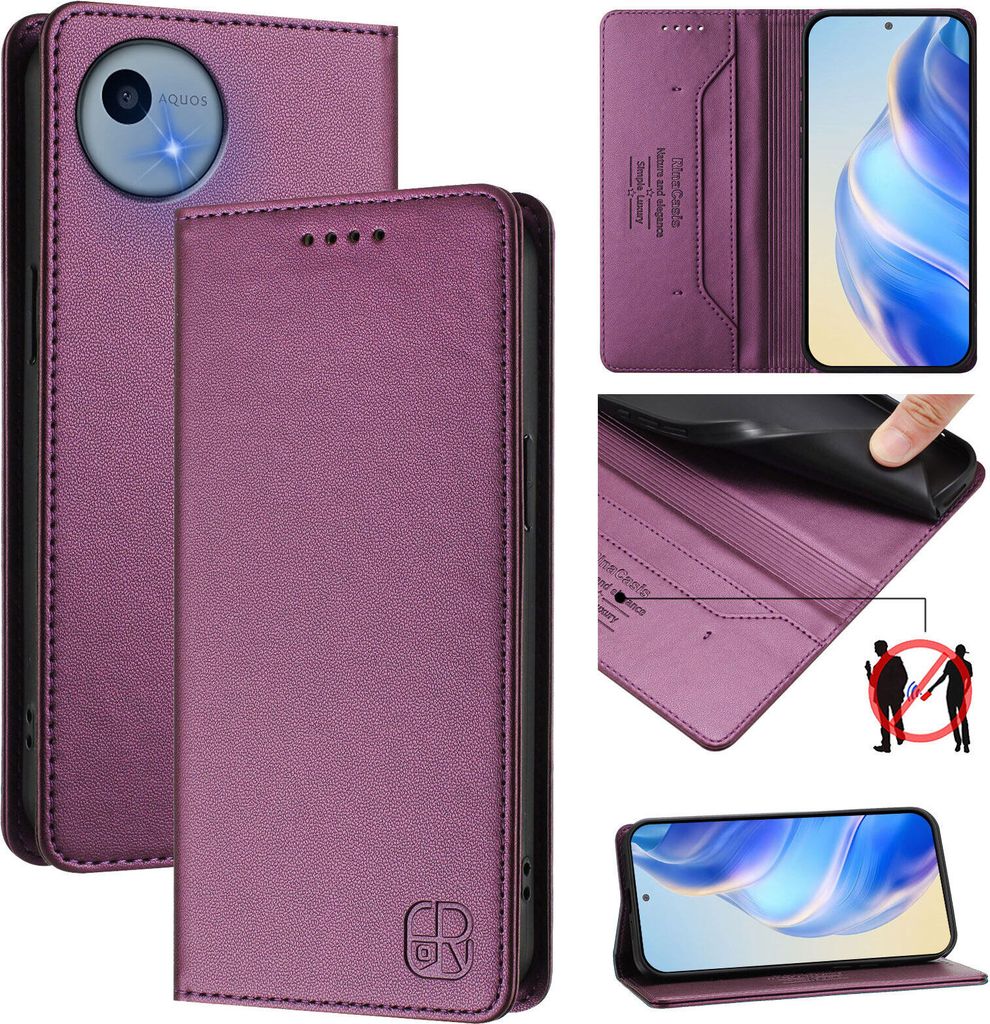 Lederhülle für Sharp Aquos Wish 5 Hülle Flip Brieftasche Kartenfächern Ständer Schutzhülle Lila