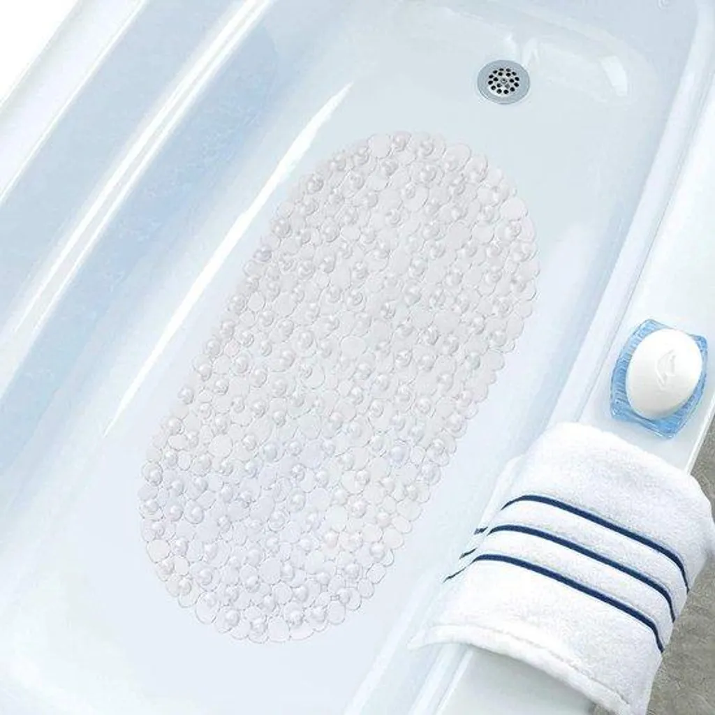Tapis de douche antidérapant à ventouses aspect pierre ovale 54x54cm