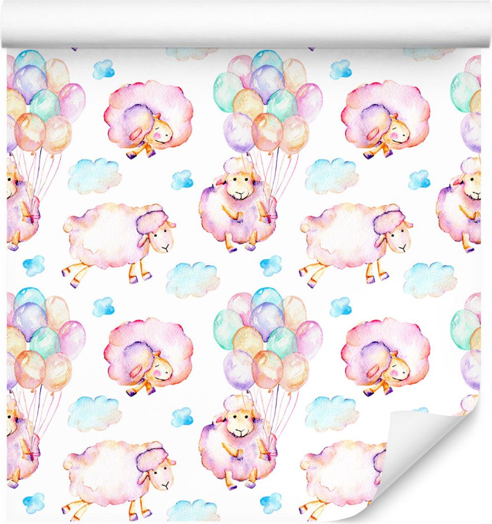 10m VLIES TAPETE Rolle Kinderzimmer Schafe Himmel Ballons Aquarell XXL