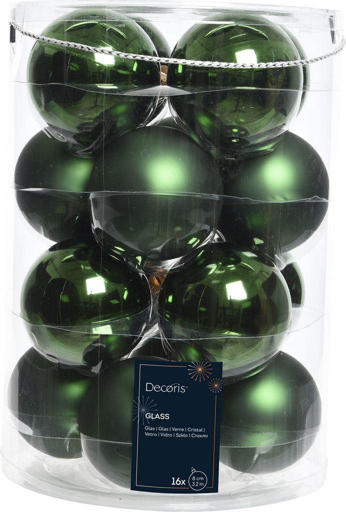 16er-Set Christbaumkugeln Grün Glas 8cm, Matt & Glänzend, Produktbild 
