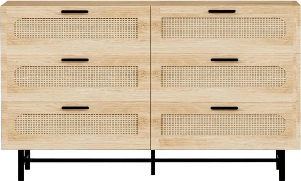 Buffet bas en cannage et bois beige Harrison 120cm - Meuble de Chambre