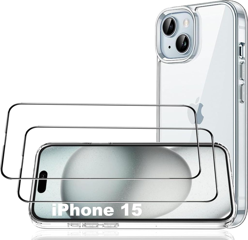 Silikonhüllen-Set Für Apple Iphone 15 6.10"" + 2X Gehärtetes Glas