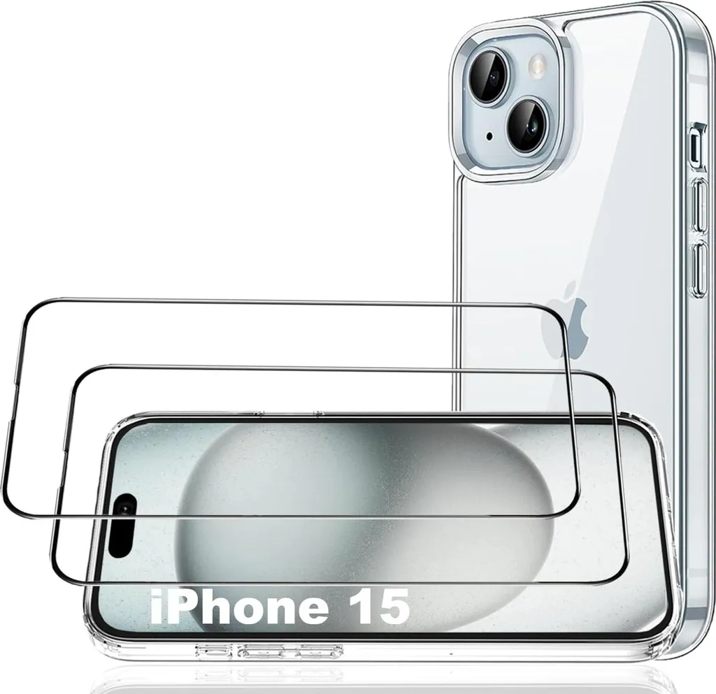 Protection complète iPhone 15 coque silicone et double vitre de sécurité