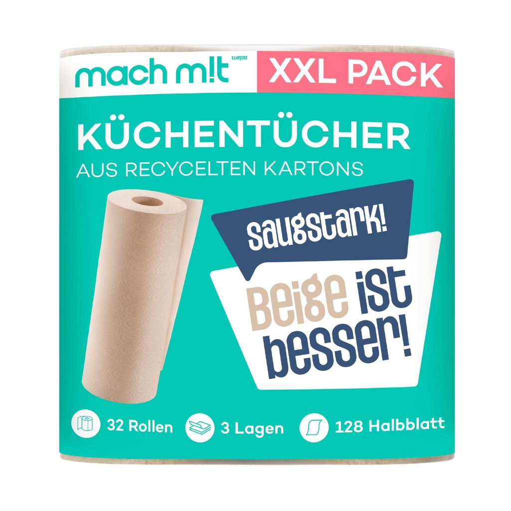 32 x Küchenrolle 3-lagig - 128 Halbblatt pro Rolle – frei Produktbild 