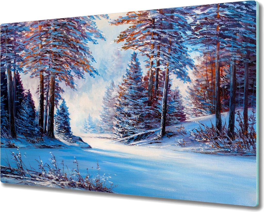 Coloray Herdabdeckplatte 80x52 cm Schneidebrett Kochplattenabdeckung Küchenbrett Hackbrett - Gemälde Winterwald Bäume