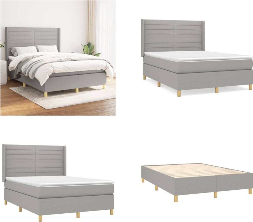 vidaXL Boxspringbett mit Matratze Hellgrau 140x190 cm Stoff - Boxspringbett - Boxspringbetten - Bett - Schlafzimmermöbel
