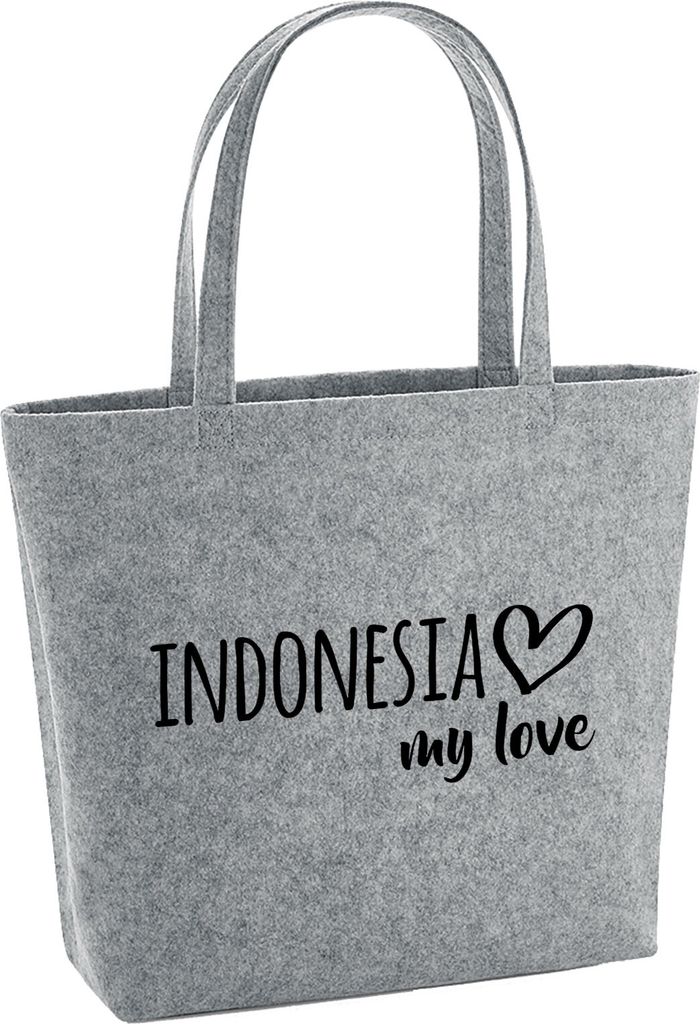 Huuraa Einkaufstasche Indonesia my love Geschenk 22 Liter Grey Melange Filztasche Indonesia Accessoire
